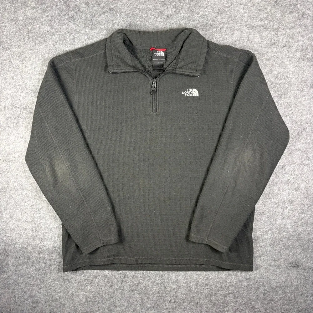 The North Face Quarter Zip Fleece Pullover Waffle Grid Charcoal Gray Mens L